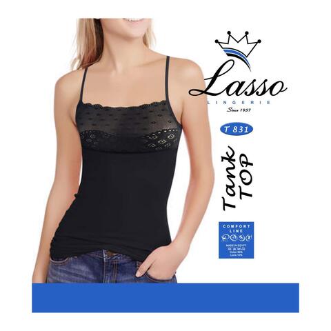 Buy Lasso T831 Lace Tank Top For Women - XL - Black Online - Shop