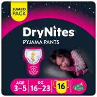 Huggies DryNites Pyjama Pants 3-5 Years Bed Wetting Diaper Girl 16-23 kg Jumbo Pack 16 Pants