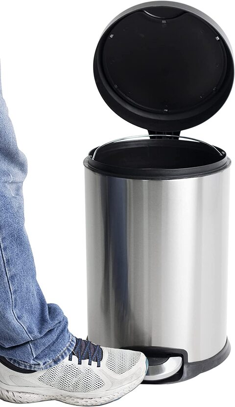 Orchid Stainless Steel Trash Bins, Recycle Bins, Round Step Waste Bin with Soft Close Lid, Durable Cantilever Foot Pedal Mechanism Steel Step Trash Can Wastebasket, Garbage Container Bin (20 Litre)