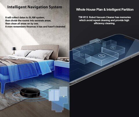TECKWAVE (TW-R15) Dual Dynamic Navigation Robot Vacuum Cleaner and Mop with 3500Pa Suction Power, Highly Intelligent &amp; Mop Electric Water Tank (1 Year Warranty &amp; UAE Service center)