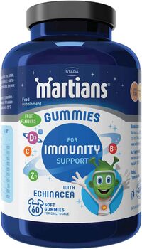 Stada Martians Gummies For Immunity Support Multivitamin For Kids With Vitamin C, Vitamin D3, Vitamin E, Zinc Supplement And Echinacea, 60 Gummies