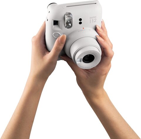 Fujifilm Instax Mini 12 Instant Film Camera, Auto Exposure With Built-In Selfie Lens, Clay White