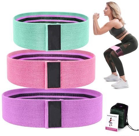 Doreen Fabric Resistance Booty Loop Band, Non-Slip Elastic Workout Exercise Bands, Cotton and Rubber Fabric, Stretch Hip Bands for Legs, Butt, and Yoga, 3 Pack Set