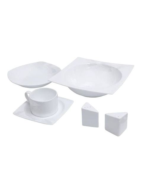 Royalford 39-Piece Bone China Square Dinner Set White Oval Plate 1x14, Dinner Plate 6x10.5, Dessert Plate 6x8 , Soup Plate6x8 ,Salad Bowl 1x9inch