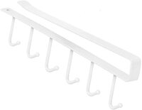 SKY-TOUCH 1PCS Cup Holder Under Cabinet, Multifunction Kitchen Drilling Free Coffee Cups Holder Hanger for Cups/Kitchen Utensils/Ties Belts/Scarf/Keys Storage Rack Cupboard Shelf Hanging Hook，White