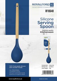 Royalford Silicon Serving Spoon, Wooden Handle, RF10648 Dinnerware Cookware Professional Cooking Good Grip Handle Non Stick Safe, Multicolor
