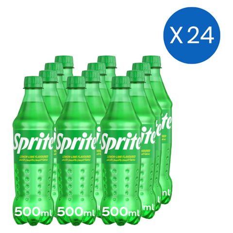 Buy Sprite Regular Lemon Lime Flavored Carbonated Soft Drink PET 500ml Pack  of 24 Online - Shop Beverages on Carrefour UAE