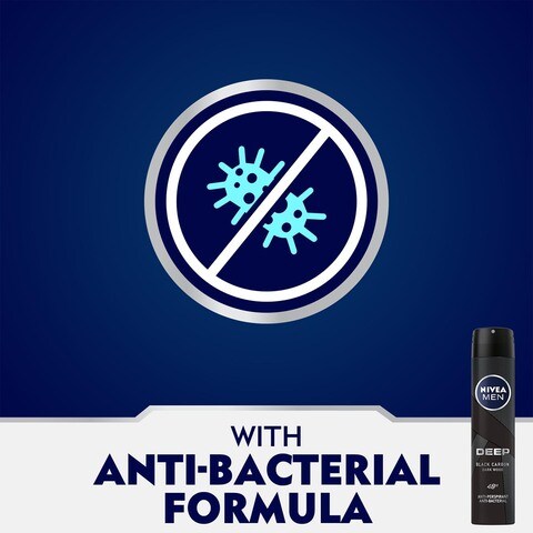 NIVEA MEN  Antiperspirant Spray for Men  Deep  Black Carbon Antibacterial Dark Wood Scent 200ml