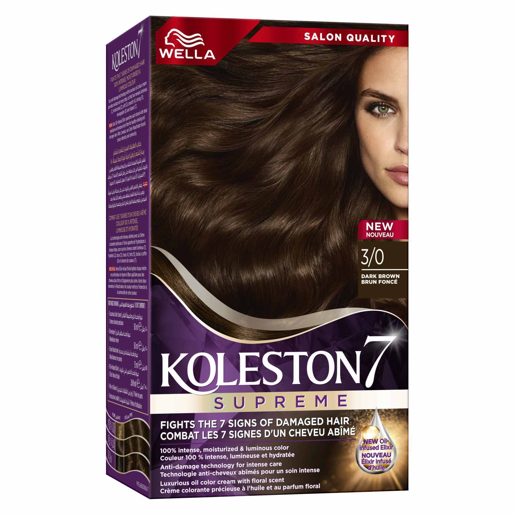 Buy Wella Koleston Permanent Hair Colour Kit Dark Brown 3/0 Online - Shop  Beauty & Personal Care on Carrefour UAE