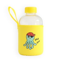 Milk&amp;Moo Sailor Octopus Kids Glass Water Bottles, Water Bottles For School, Neoprene Sleeve, Leak Proof, Spill Proof, BPA Free, Toddler Water Bottle, Cute Design, 20 oz, 600 ml