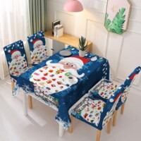 Deals for Less - High quality christmas table linen cloth with 4 chair covers, Santa claus design blue color