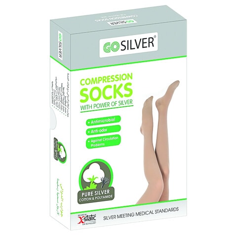 Go Silver Panty Hose Compression Socks,Class 2 (23-32 mmHG) Open Toe Flesh Size 4