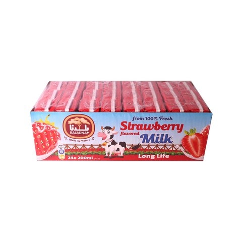 Baladna Long Life Milk Full Fat Strawberry Flavored 200mlx24&#39;s