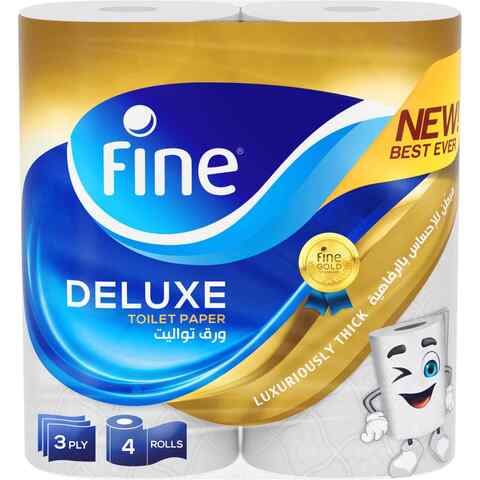 Fine Deluxe 3 Plies Toilet Paper Roll White 4 count