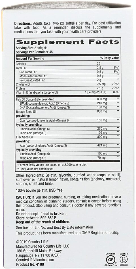 Country Life Omega 3-6-9 Complete Softgels 90&#39;s