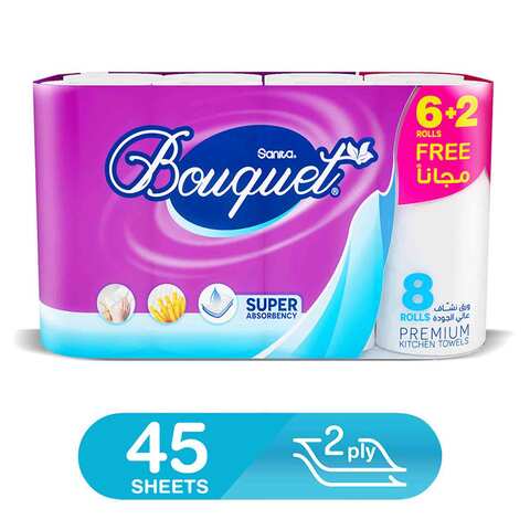 Sanita Bouquet Kitchen Towel (6+2 Free) Rolls 2 Ply 45 sheets