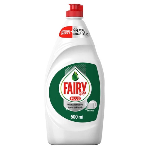 Fairy Plus Original Dishwashing Liquid Soap with alternative power to bleach 600ml