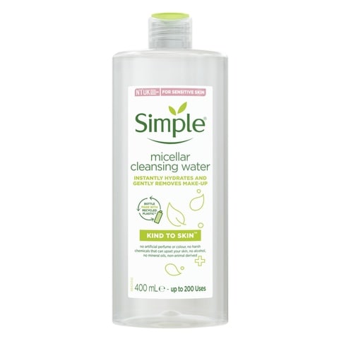 Simple Kind To Skin Cleansing Water For Sensitive Skin Micellar Instantly Hydrating MakeUp Remover 400ml