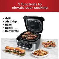 Nutri Ninja Foodi Ag 301 5 In 1 Indoor Electric Countertop Grill With 4 Quart Air Fryer, Roast, Bake, Dehydrate, And Cyclonic Grilling Technology, 1760 Watts, Silver