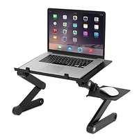 Amerteer -  Portable Adjustable Aluminum Laptop Desk/Stand/Table Vented With Fans And Mouse Pad Side Mount, Light Weight Ergonomically Designed Portable Stand For Office/Home Use