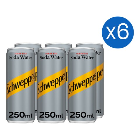 SCHWEPPES Soda Water Carbonated Drink Can 250ml Pack of 6