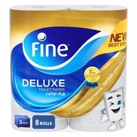 Fine 3Ply Toilet Paper Tissue Roll White 8 Rolls