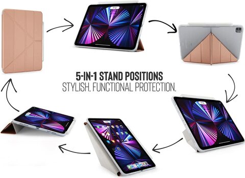 Pipetto Origami no. 3 Pencil case for Apple iPad Pro 11 inch (2022 / 2021/2020/2018) case Ultra Smart cover with 5 in 1 stand - Storage with Sync &amp; Charge compatible with Apple Pencil 2 - Rose Gold