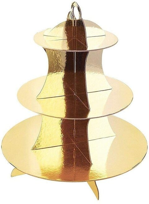 3 Tier Paper Cupcake Stand Dessert Cardboard Stand Wedding Birthday Baby Shower Party Decoration Candy Buffet Serve Supplies 30&times;35cm Gold Color