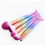 اشتري طقم من 6 فرش مكياج احترافية بتصميم حورية البحر ذهبي/بنفسجي - 6-Piece Professional Makeup Mermaid Brush Set Gold/Purple في السعودية