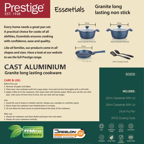 Buy Prestige Essentials Granite 7 Piece Non-Stick Cast Aluminium Cookware  Sets Blue Online - Shop Home & Garden on Carrefour UAE