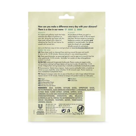 Love Beauty And Planet Tea Tree Oil And Vetiver Rapid Reset Sheet Mask 21ml