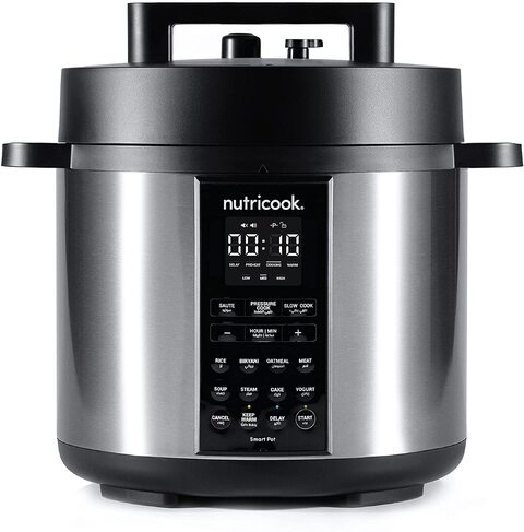 Nutricook Smart Pot 2 1000 Watts 9 in 1 Electric Pressure Cooker, 12 Smart Programs, 2 Years Warranty, Silver, SP204A, 6 liter