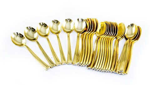 Rosymoment - 13cm Plastic Golden Color Spoon Set Of 24 Pieces
