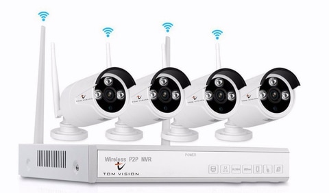 Tomvision - 4Channel P2P CCTV Wireless Security Surveillance KIT with 4CH WIFI NVR 4PCS Outdoor Waterproof Bullet 1080P Camera IR Night Vision complete Kit