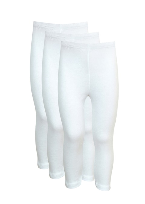 3 - Pieces Full Length Pants Inner Girls Leggings With Elasticized Waistband Cotton White ( 13-14 Years )