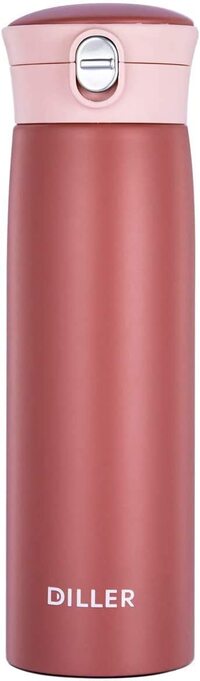 Diller Hydro Flask Thermos Double Wall Vacuum Insulated Stainless Steel Water Bottle (450ml), Bpa-Free, With Spout Lid, Leak Proof Flask, Hot And Cold Thermos Travel Mug (Red)