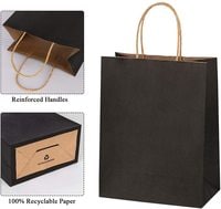 Sdootjewelry Black Gift Bags, Kraft Paper Gift Bags With Cotton Handle, 50 Pcs Heavy Duty Matte Tote Paper Bags, Shopping Bags- 8.3 X 4.3 X 10.6&quot;