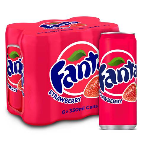 Fanta Strawberry Flavoured Carbonated Soft Drink 330ml Pack of 6