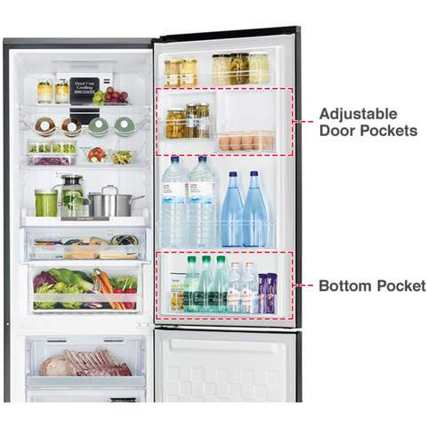 Hitachi 320L Net Capacity Bottom Freezer Refrigerator Glass Black- RBG410PUK6XGBK