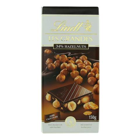Lindt Les Grandes (ليندت ليس جرانديس) شوكولاتة داكنة مع حبات البندق الكاملة 150 جم
