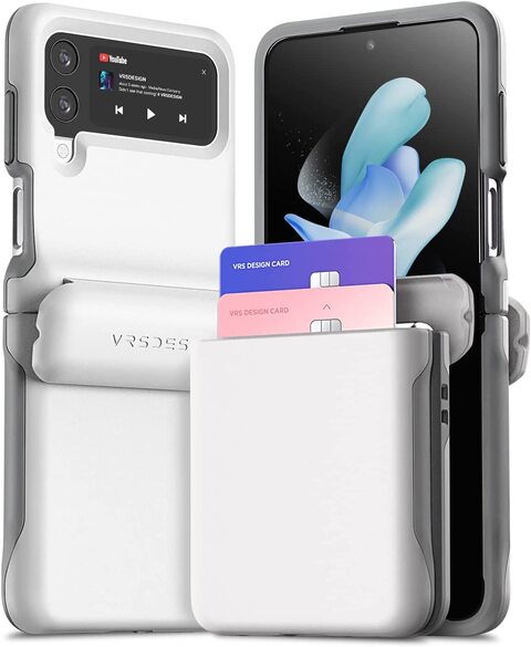 VRS Design Terra Guard Modern GO, Hinge Protection, Designed For Samsung Galaxy Z Flip 4 Case Cover Wallet With 2 Card Holder Slot - White