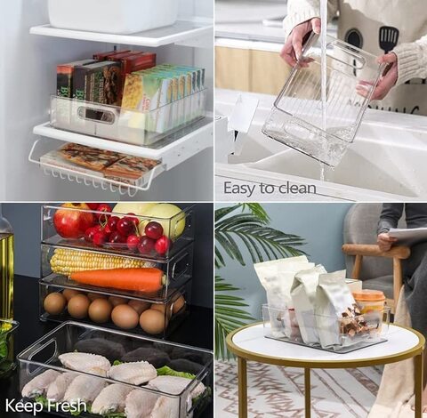 Medium Refrigerator Organizer Bins, Wide Clear Stackable Pantry Food Storage Bins For Kitchen Organization &amp; Storage (4 Pcs)