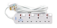 Terminator Brand UK Socket Power Extension With Individual Switches - 4way 10M