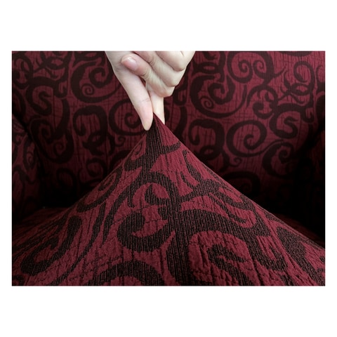 Jacquard Fabric Stretchable One Seater Sofa Cover Maroon