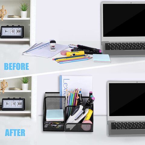 Buy Desk Organizer, MesDesk Organizer, Mesh Multifunctional Desktop Caddy  Pen Holder with 6 Compartments and 1 Drawer, Black Stationary Holder for  Home, Office Supplies, School, Classroom, Workshop Online - Shop Stationery  