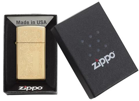 Zippo 1652B Slim High Polish Brass Venetian Windproof Lighter