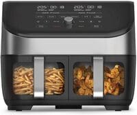 Instant Vortex ClearCook Air Fryer 7.6 Sync Cook Technology 2 Square Non-Stick Baskets INP-140-3133-01-GC Stainless Steel, Dual Door Liters