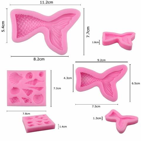 3 Pack Seashell Mold Mermaid Tail Mold Silicone Fondant Mold Chocolate Mold Baking Too for Decorating Cakes, Chocolate, Candy, Ice Tray etc