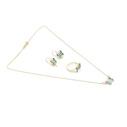 Tanos - Fashion Gold Plated Chain Set (Necklace, Earring &amp; Ring) Butterfly Blue color
