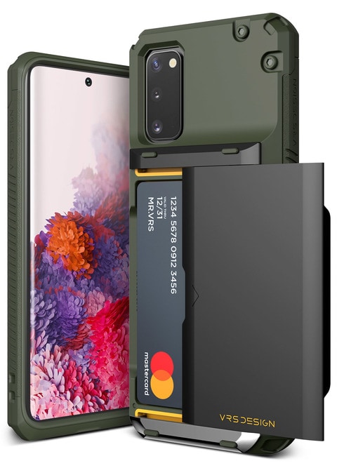 VRS Design Damda Glide PRO Samsung Galaxy S20 cover/case [Semi Automatic] slider door Credit card holder Slot wallet [4 cards] - Green